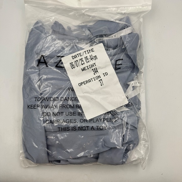 NEW AZAZIE EVERLY Stretch Dusty Blue Mermaid Off the Shoulder Stretch Satin - Picture 7 of 7